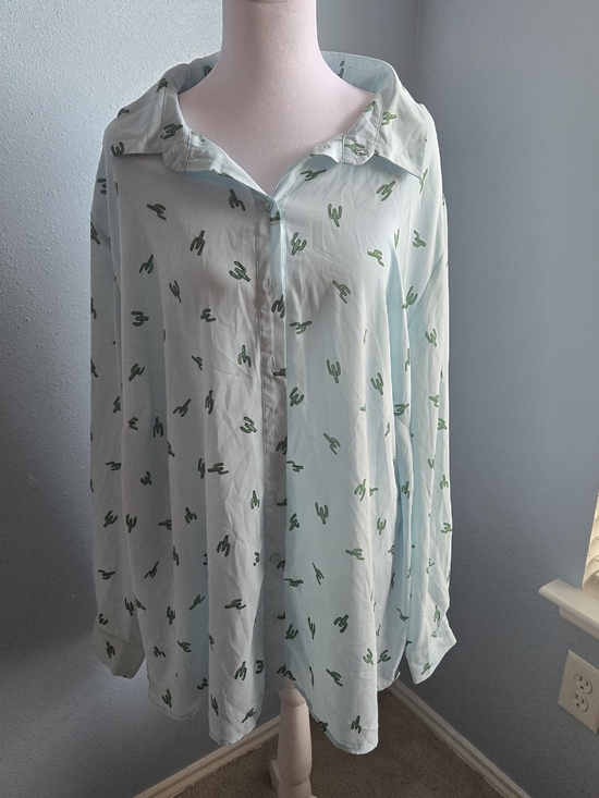 ASOS Tops - Asos Light Mint Button-Up Blouse with Green Cactus Print